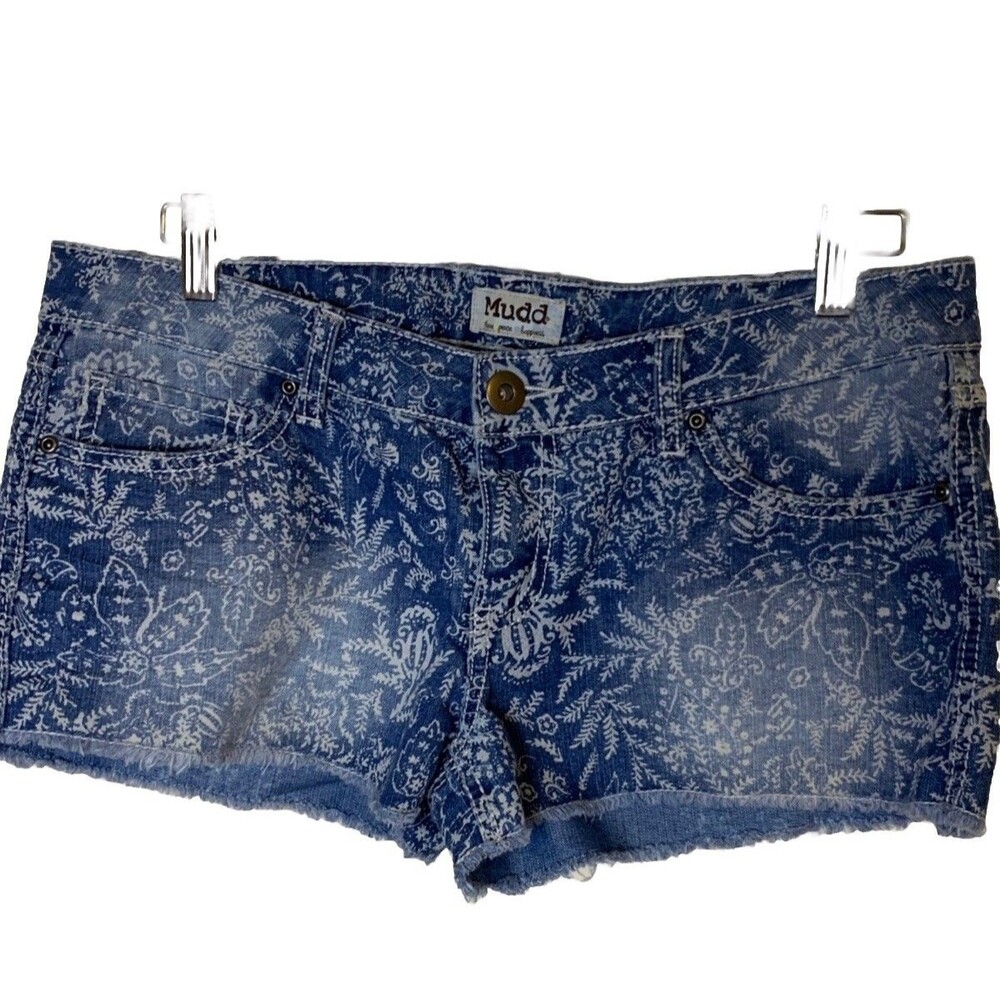 Mudd Juniors Womens 11 denim shorties shorts floral Cut Off Y2K Low Rise